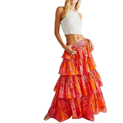 China Exquisite And Fashionable Viable Elastic Wide Waist Summer Ruffled Floral Skirt for sale