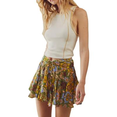 China New Viable Viscous Floral Skirt Pleated Skirt for sale