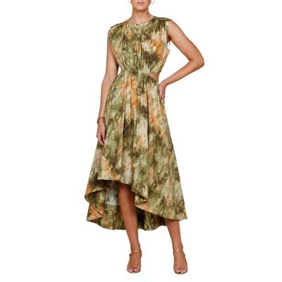 China New Anti-Static Polyester Woven Printing Spring Summer Dress Casual Asymmetric Long Dress Casual Daily Long Dress Split Ladies Casual Dress Long Size for sale