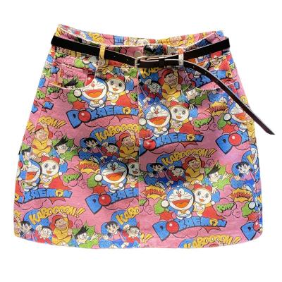 China 2022 summer new cartoon hip-hugging skirt anti-static high-waisted print denim skirt cute pink women's hip-hugging skirt for sale