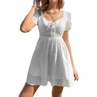 China New Eyelet Embroidery Vintage Short Skirt Bow Anti-static Open Knot Collar Short Skirt for sale