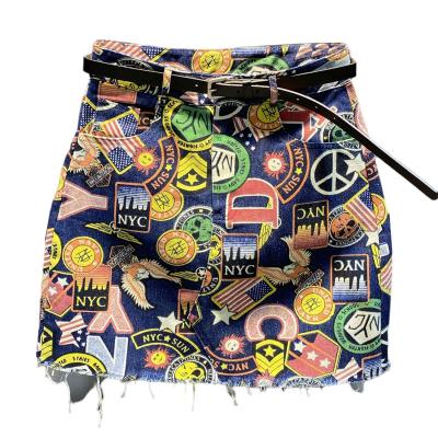 China New hip-hugging diet line a high-waisted fashion anti-static women's summer denim skirt skirt custom instagram print for sale