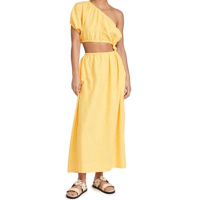 China Anti-Wrinkle Fashion One-Shoulder Working Dress Sexy Mid Length Ladies Cotton Casual Long Skirt for sale