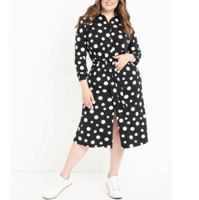 China 2022 Anti-Static Spring Sportswear Loose Shirt Dress Polka Dot Plus Size Women Shirt Dress for sale