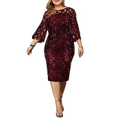 China Anti-Static Women's Elegant Sequin Hallow Out Midi Dress Designer Plus Size Woman Dress for sale