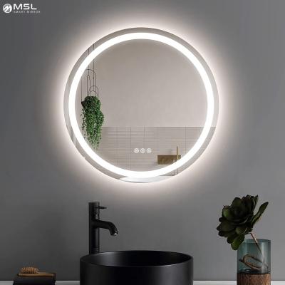 China 12V LED-Runder Badezimmerspiegel kundenspezifisch beleuchtet Smart Mirror 5mm mit warmem weißem gelben Licht zu verkaufen