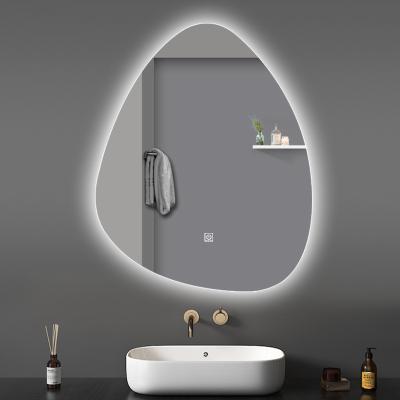 China Irregular LED Round Bathroom Mirror 6500K 3200K Luxury Illuminated Bathroom Mirrors for sale