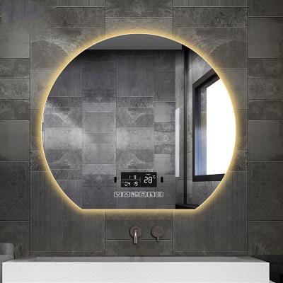 China Customized LED Arched Bathroom Mirror Smart Touch Screen Vanity Mirror Anti Fog for sale