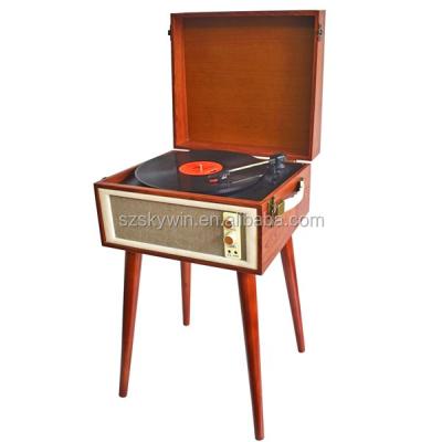 China 2019 Best Selling Blue Tooth Vinyl Record Player Turntable Player CD Recorder with Wooden Legs for sale