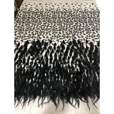 China Viable handmade feather good quality beading embroidery fabric handmade lace for evening dress party lace newest 2021 for sale