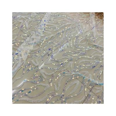 China Custom made luxury colorful sequins transparent lace fabrics viable for wedding dress for sale