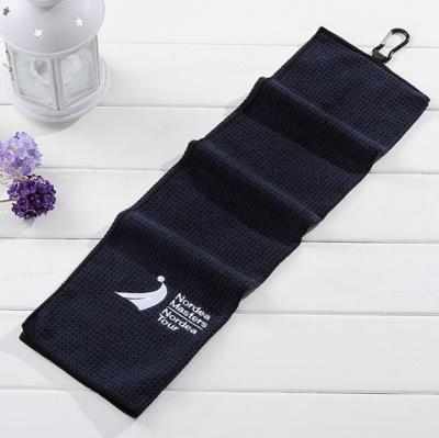 China Promotional Logo Embroidered Microfiber Golf Towel QUICK DRY Custom Waffle Weave Outdoor Microfiber Sports Towel for sale