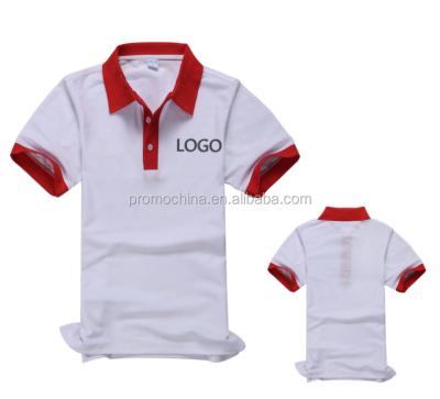 China Anti-pilling Customized Logo Printed White Polo T-Shirt With Red Collar And Cuff for sale