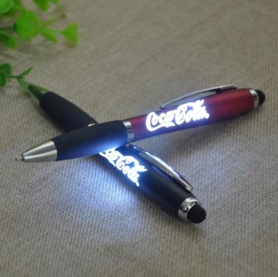 China Led Light Up Logo And Custom Promotional Multifunctional Led Ballpoint Pen Pen With Stylus Light Box Stylus for sale