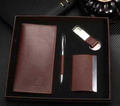 China Luxury 4pcs Business Gift Set For Promotion 4 PCS Set Luxury Metal Ball Pen Wallet Key Chain Name Card Holder Business Gift For Promotion for sale