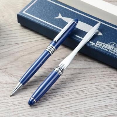 China Wholesale Creative Classic Blue Paper Cutter Pen Business Gift Set With Color Metal Ball Pen Business Gift Set With Creative Blue Paper Cutter For Promotion for sale