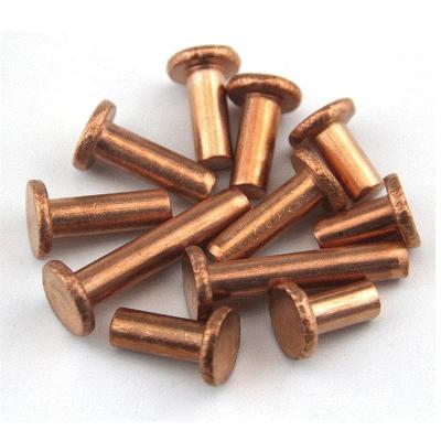 China Copper Solid Head Rivet Flat Copper Rivet 4mm Dia Length 30mm for sale