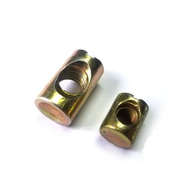 China Heavy Industry Barrel Bolts Cross Finger Slotted Furniture Nut For Wooden Beds Crib Chairs Yellow Chromated Zinc Plating With Hole Furniture for sale