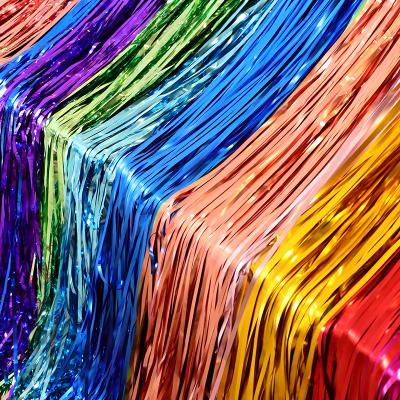 China Square Metallic Foil Laser Fiesta Curtain Fringe Aluminum Curtain Fringe Party Backdrop Party Birthday Metallic Laser Aluminum Fiesta Curtains for sale