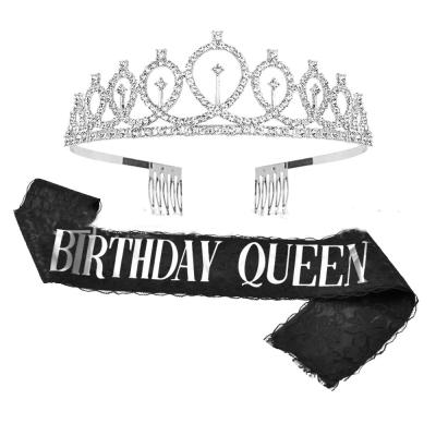 China Wholesale Metal Lacquer Queen Crown Sash Set Party Supplies Crown Happy Birthday Queen Crown Girl Birthday The Happy for sale