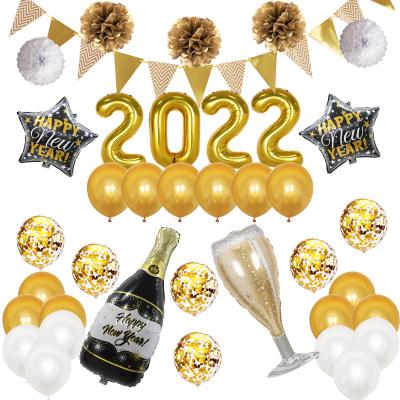 China Paper Latex 2022 Happy New Years Balloons Set Banner Foil Balloon Set Happy New Year 2022 Banner Party Decoration for sale