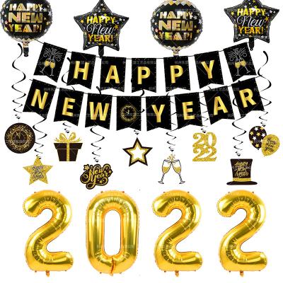 China 2022 Latex New Year Banner Foil Balloon Set Happy New Year Banner 2022 Party Decoration Paper Supplies for sale