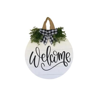 China Europe 2022 Warm Wooden Welcome Sign Front Door Decor Home Round Welcome Sign For Outdoor Hanging Vertical Sign for sale