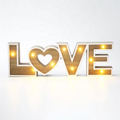 China Home Decorative Wooden Sign Love Alphabet LED Light Europe Love Letter Decor Gifts Wooden Crafts for sale