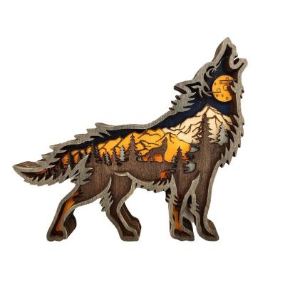 China Europe 3D Carving Wolf Elk Brown Bear Ornaments DIY Wooden Crafts Decoration Home Wood Crafts Accessories Animals Creative Wood Carving Products for sale