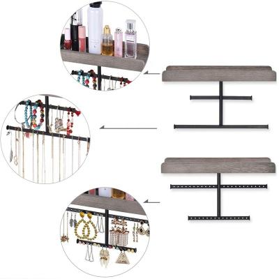 China Modern Rustic Style Hanging Jewelry Organizer Rustic Wood Jewelry Rack Wall Mounted Display 2 Set for sale