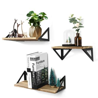 China Modern Rustic Style Wall Mounted Floating Shelves Set of 3 Wooden Wall Shelves for Bedroom, Living Room, Office for sale