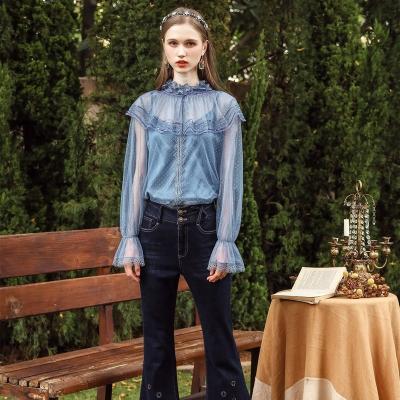 China New Design High Fashion Women's Breathable Breathable Sleeve Shirt Sheer Mesh Smock With Sling Blouse for sale