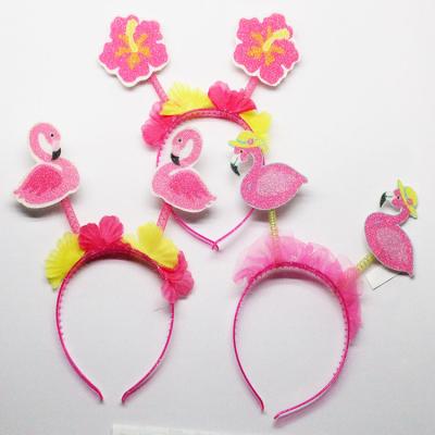 China High-quality Wholesale Fashionable Cute Lovely Kids Rainbow Color Flamingo Glitter Flower Headband For Kids Holiday for sale