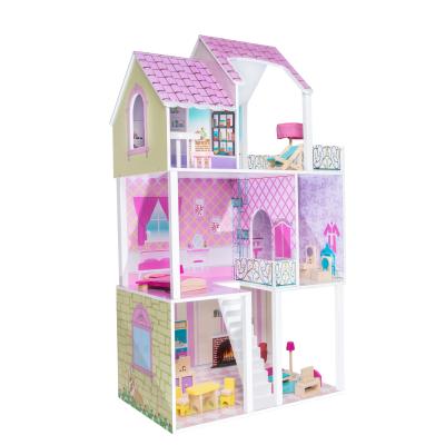 China 2018 Wooden Wooden Doll House Pink Play Toy Play House Sets For Children Furniture for sale