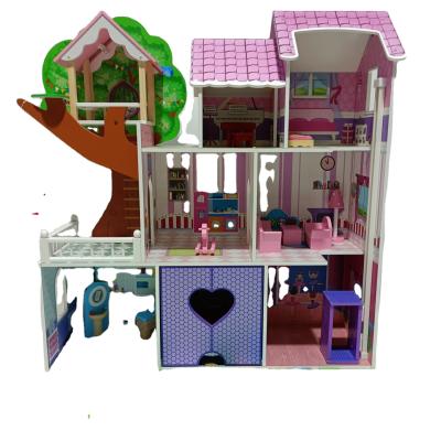 China 2021 Wooden Wooden Doll House Pink Play Toy Play House Sets For Children for sale