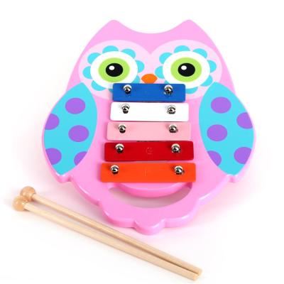 China Cartoon Wooden Toy Owl Children 8 Keys Xylophone Musical Instrument Education Toys Hand Kick Piano Wooden Toys for sale