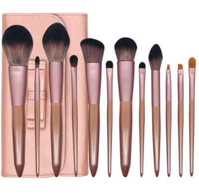 China 2021 New Face Style Customized Soft Synthetic 12pcs Champagne Make Up Brush Set With Case for sale