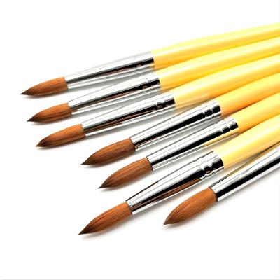 China New Yellow NAIL Wood Handle Pure 100% Kolinsky Brush Sand Hair Acrylic Nail Art Brush for sale