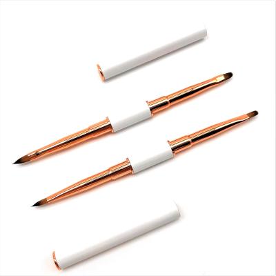 China NAIL BYUE White Metal Handle Gold Olives Double Sides UV Gel Coating Brush For Nails for sale