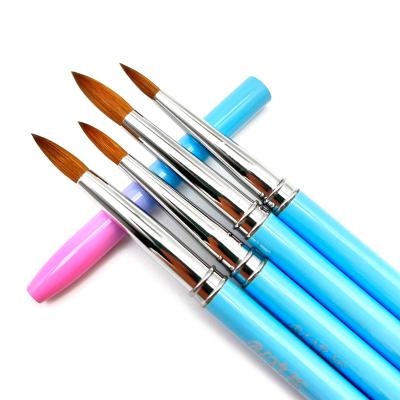 China Professional NAIL Factory Wholesale Baby Blue And Pink Gradient Metal Handle Kolinsky Nail Brush Sheer for sale