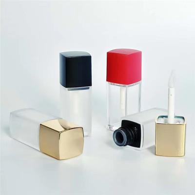 China Lip cosmetic tube 5ml lip gloss tube red gold black square makeup bottle custom made with private logo plastic tube for sale