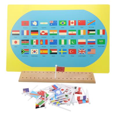 China Toy Special Design Flag Puzzles Educational Wooden World Montessori Custom Wooden Puzzles Map for Babies for sale