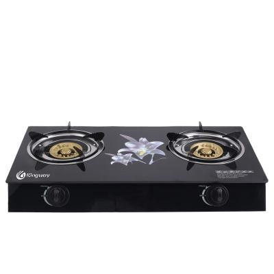 China High Efficiency Tempered Glass Panel Gas Stove Design 2 Burner Thickened Single Burner Gas Cooker for sale