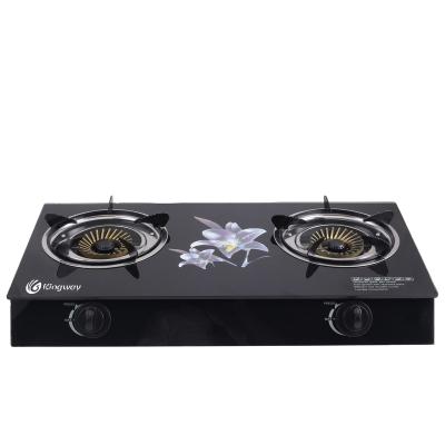 China Beautiful High Efficiency Small Burner Efficient and Cheap Gas Stove Appearance Tempered Glass Panel Gas Cooker for sale