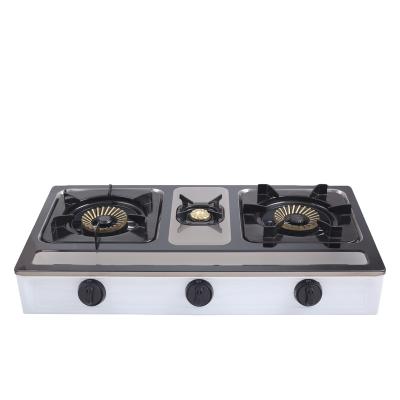 China Auxiliary gas burner household high efficiency gas cooker stainless steel cooker household office kitchen maker supply three head for sale