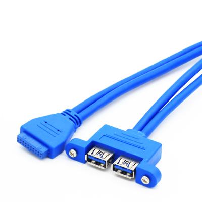 China Wholesale COMPUTER Computer Mainboard Data Tie IDE 20Pin To Dual USB 3.0 Socket Panel Mount USB Female Extension Cable for sale