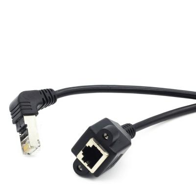 China Wholesale Down Angled RJ45 Male to Female Extension Cable with Screw Lock Cat 5e Patch Panel Mount Ethernet Cable RJ45MF2 for sale