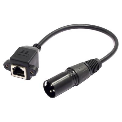 China Multimedia Wholesale 3 Male Connector to Ethernet XLR Plug Male to Female RJ45 Adapter Panel Mount Cable for sale