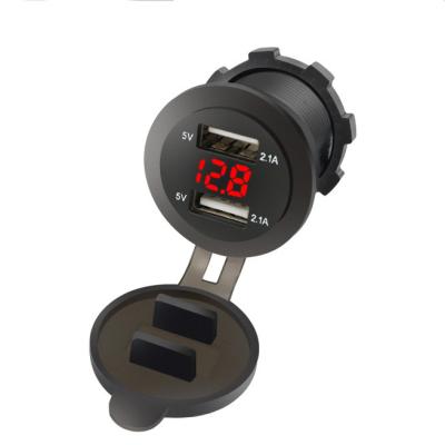 China PC Car Automotive Accessories Waterproof Dual USB Port For Car With LED Boat Marine Truck 24V To 5V USB Charger Socket With Voltage for sale