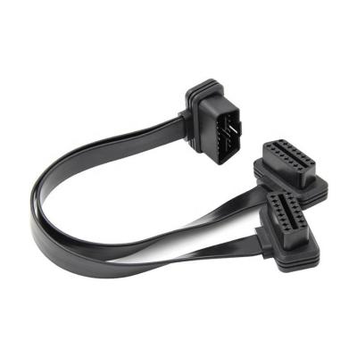 China Universal Auto Car Diagnostic Cable 16 Pin OBD2 1 Male To 2 Right Angle OBD II Interface Extension Cable Female Splitter Cable for sale